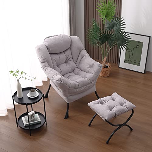 image for Welnow Lazy Chair with Ottoman, Modern Lounge Accent Chair with Armres
