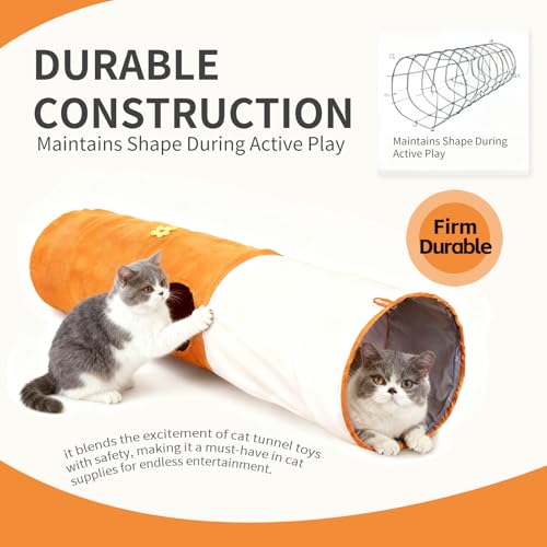 Image of Large Cat Tunnels for Indoor Cats,Durable & Collapsible Play Tubes and Tunnels with Crinkle Sound & Balls for Adult Cats & Kittens (Orange)