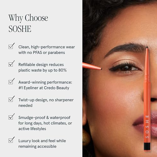 SOSHE Beauty - Waterproof Precision Eyeliner | 1.5mm Smudge-Proof Gel Liner| Easy Refills | Cruelty-Free, Certified Plastic Negative (Lovesick - Burgundy Brown)
