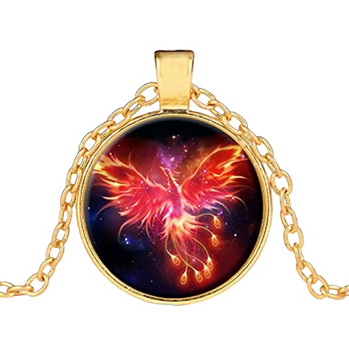 Mayiahey Phoenix Pendant, Rising Phoenix Bird Necklace For Men, Norse Viking Phoenix Fire Necklace Phoenix Jewelry, Nirvana Of Phoenix Charm Necklace Phoenix Glass Necklace For Boys (Gold) #TOP6