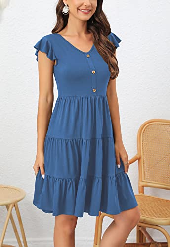 Image of Lamilus Summer Dresses for Women 2026 Ruffle Sleeve V Neck Non-See Through Tiered Babydoll Mini Dress Graduation Beach