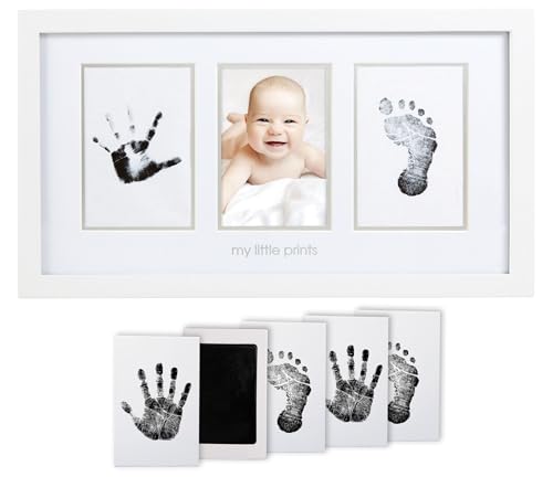 Image of Pearhead Baby Hand and Footprint Kit, Newborn Keepsake Frame, Nursery Décor, No Mess Clean-Touch Ink Pad, Baby Gifts For Baby Girls and Baby Boys, My Little Prints, White