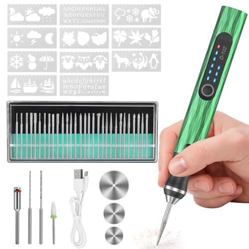 Image of Upgraded Electric Engraving Pen, 37 Bits, 3-Speed Adjustable, USB Rechargeable, Cordless Rotary Tool for 50+ Surfaces - Perfect for DIY Crafts & Personalization - Ideal Valentine's Day Gift -Green