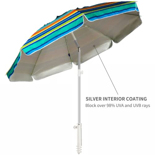 AMMSUN 6.5 ft Beach Umbrellas for Sand Heavy Duty Wind Portable, Outdoor Umbrella with Sand Anchor & Carry Bag, UV 50+ Protection, Push Button Tilt, Ideal for Beach, Patio and Trav image 4