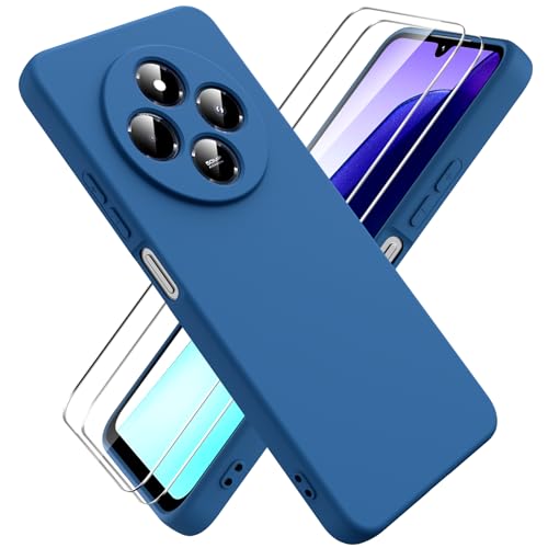 Ikziwreo Funda para Xiaomi Redmi 14C/Xiaomi Poco C75, con 2 Pack Protector de Pantalla de Vidrio Templado, Carcasa de Silicona Suave, Case de Goma a Prueba de Choques a los Arañazos - Azul