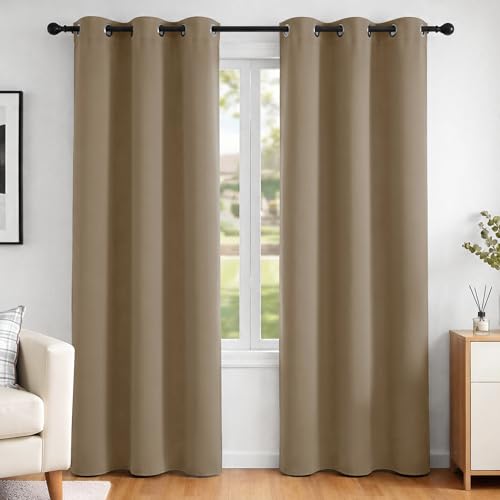 Deconovo Tende oscuranti isolanti termiche anti fredde, tende per camera da letto per ragazzi, design moderno con occhielli, 107 x 214 cm (larghezza x altezza), tortora 2 pezzi