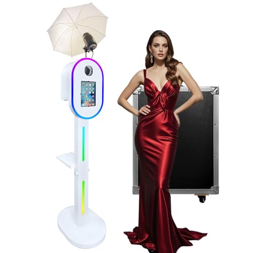 Portable Photo Booth with Flashlight Compatible with ipad,Remote or APP Control,Music Sync,Supports Connection of Camera and Printer (White, Photo Booth Machine)