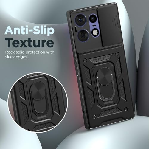 Image of Luxe Back Cover for Motorola Edge 50 Pro 5G | D10 Tough Armor | Sliding Camera Shield | 360 Protection | Kickstand Ring Holder | Military-Grade Shockproof Bumper
