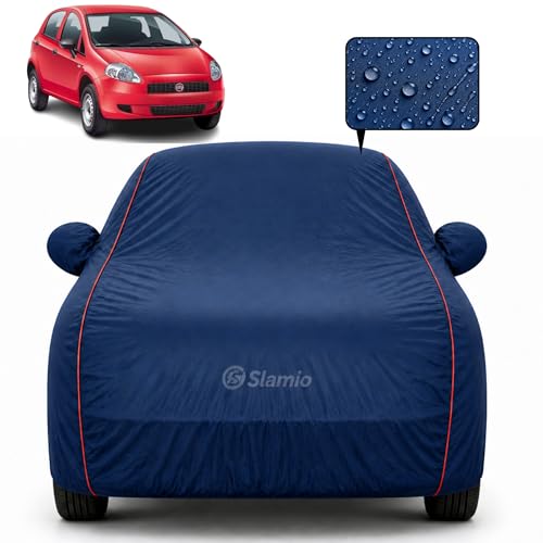 Image of Car Cover for Fiat Punto Pure | 100% Waterproof Heavy-Duty 3-Layer Car Body Cover | All-Weather Rain, UV, Sun & Dust Protection | Custom Fit | Mirror & Antenna Pockets | Navy Blue
