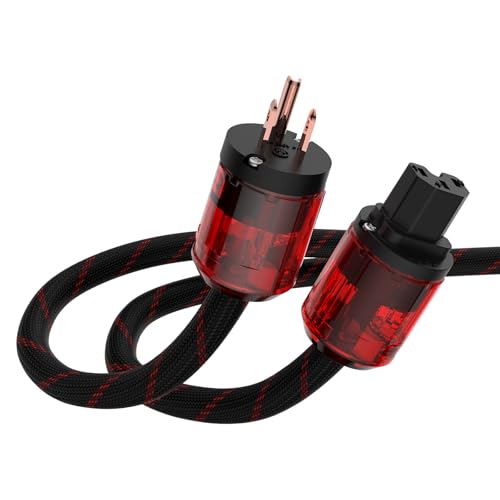 Image of Tertullus HiFi Power Cable OFC Audiophile Ac Power Cable 125v 15a 12AWG with Us Pure Red Copper Power Plug+IEC C15 Connector High-end Braided Sleeve Cable(2m /6.56ft)