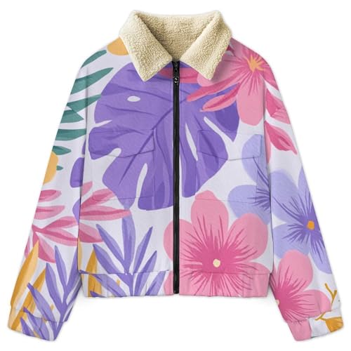 Veste d'hiver chaud sherpa pour femme cherchant un vêtement grande taille confortable et fleuri