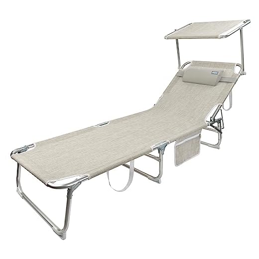 Aktive 62650 - Tumbona plegable con parasol | Tumbona de playa con cojín, 188x58x30 cm | Tumbona jardín exterior aluminio beige | Peso máx 110 kg | Tumbona reclinable 3 posiciones
