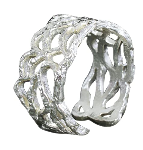 Bague en argent 925 large et ouverte asymétrique réglable SRI772