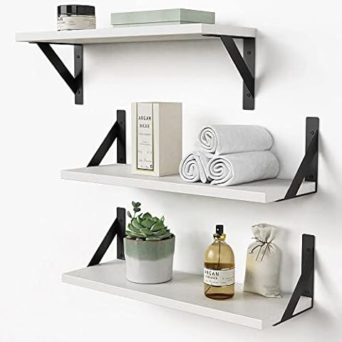Forbena White Floating Shelves for Wall Decor Set of 3, 17 x 6 Inches Bathroom Shelf Over Toilet, Small Modern Mounted Shelves for Kids Bedroom Nursery Office Living Room Books Picture Frames Cover