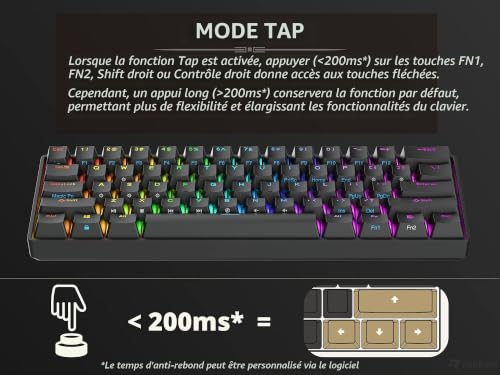 Ranked N60 Nova Clavier Mécanique de Jeu 60% | Hot Swap Gaming Keyboard | 61 Touches Programmables | RGB LED | Mac, PC Windows | QWERTY ANSI US (Noir, Gateron Pro Red) – vue 4