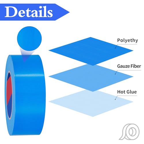 Image of Blue Duct Tape 2 Inch x 55 Yards x 10 Mil Thickness Heavy Duty, No Residue, Tear by Hand & Waterproof Duct Tape,Great for Packaging, Home Use, DIY, Projects and Repairs