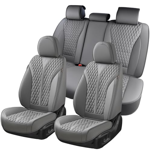 Image of Coverado Leather Seat Covers, Car Seat Covers Full Set, Waterproof Seat Covers 5 Seats, Front and Back Car Seat Protector, Gray Car Seat Cover Universal Fit for Most Cars Suvs Trucks