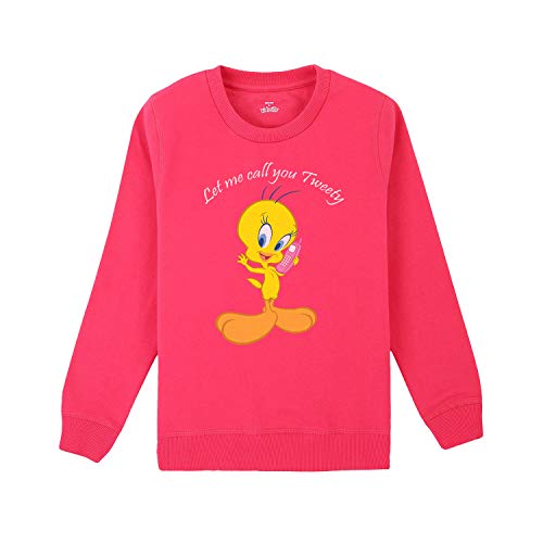 Image of Kidsville Looney Tunes Printed Regular Fit Pink Poly Cotton Girl's Sweatshirt