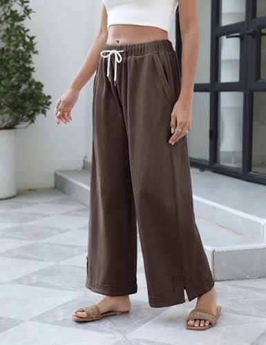 Image of Athlisan Womens Baggy Wide Leg Palazzo Pants Casual Loose Drawstring Elastic Waisted Lounge Trousers with Pockets