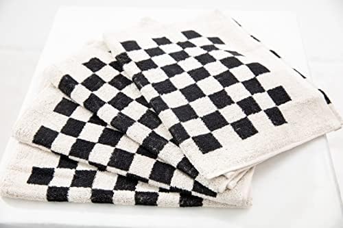 HOHMSP Towel Set, Checkered Towels, 100% Cotton, Color Matching, Super Soft and Absorbent, Fade-Resistant, Cozy, Gifts (4 Hand Towels, Black and Cream)