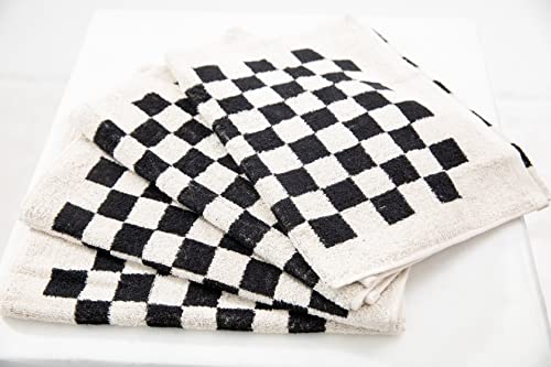 Hohmsp Towel Set, Checkered Towels, 100% Cotton, Color Matching, Super Soft And Absorbent, Fade-Resistant, Cozy, Gifts (4 Hand Towels, Black And Cream) #TOP14