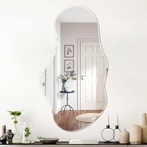 Irregular Wall Mirror, Large 47″x26″ Asymmetrical Mirror Irregular Shaped Frameless Mirror for Living Room Bathroom Bedroom Entryway Modern Home Decor Mirror