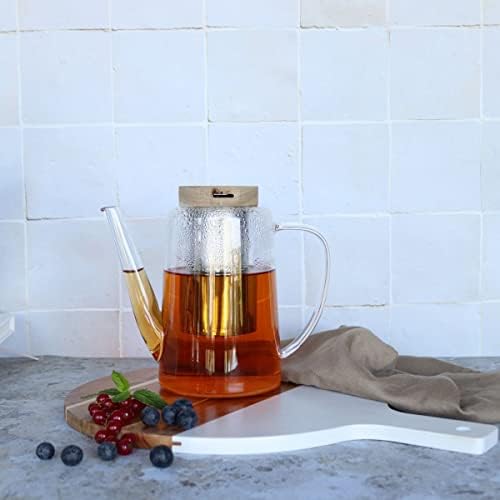 OGO LIVING - Théière borosilicate 1,2L - Idéal pour le thé et la tisane - Design boomerang en bois d'acacia