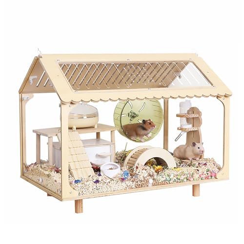 Cage panoramique pour hamster grand espace, maison en bois ventilée facile à installer