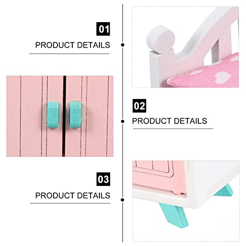 TOYANDONA Brinquedos Miniforça Dollhouse Quarto Quarto Mobiliário Conjunto: 4 Pcs Dollhouse de Madei