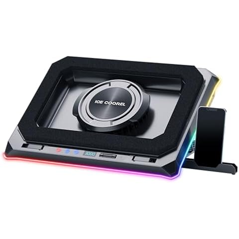 ICE COOREL Gaming Laptop Cooling Pad with Powerful Turbofan, RGB Laptop Cooler Stand with 8 Height Adjustable, Laptop Fan Cooling Pad for Laptop 15-21 Inches, Infinitely Variable Speed, LCD Screen Cover