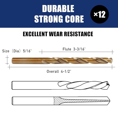 Pro Edge 12pcs 5/16" Cobalt Drill Bits, M35 High Speed Steel 135 Degree Tip Heavy Duty Jobber Metal Drill Bits Set for Hardened Metal Stainless Steel Cast Iron Wood Plastic by Pro Edge Technology - Image 2