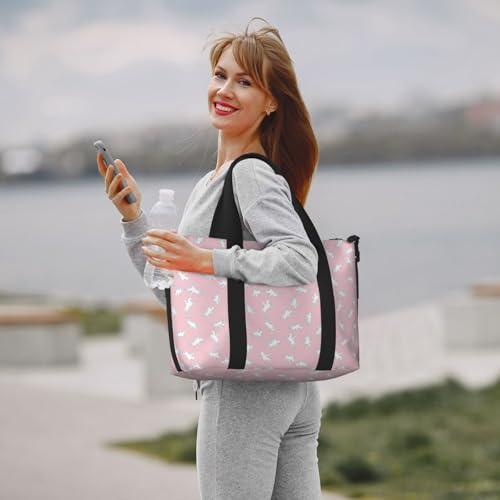 Laptop Tote Bag for Women Work - Modern Knight Horse White Pink Gym Bag for Women Men, Personal Item Crossbody Travel Bags Carry On, Overnight Weekender Bags for Women Travel 5