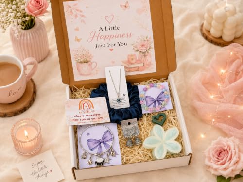 Image of Mei & More Birthday Gift Combo for Girls & Women - Scrunchie, Bow Hair Claw, Flower Clip, Beaded Charm Bracelet & Korean Pearl Earrings | 8-Piece Fashion Jewelry & Hair Accessory Gift Set for Women & Girls, Random Colours & Designs