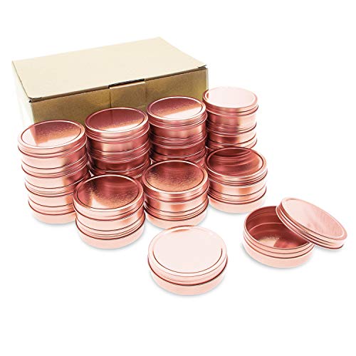 Mimi Pack 24 Pack Tins 1 oz Shallow Round Tins with Solid Screw Lids Empty Tin Containers Cosmetics Tins Party Favors Tins and Food Storage Containers (Rose Gold)
