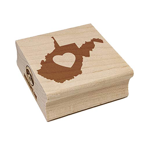 West Virginia State with Heart Square Rubber Stamp for Stamping Crafting - 1.25in Small