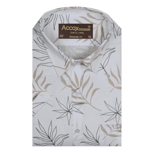 Image of ACCOX Men's Breathable Cotton Linen Half Sleeves Printed Regular Fit Formal Shirt (GCR554)