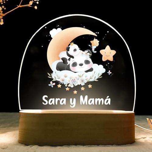 Lampara infantil - Bebe recien nacido niños - Luz noche quitamiedos personalizada nocturna regalo niño regalos bebes nacidos originales para con nombre bautizo cumpleaños años 1 2 3 (PANDA-BEBEyMAMA)