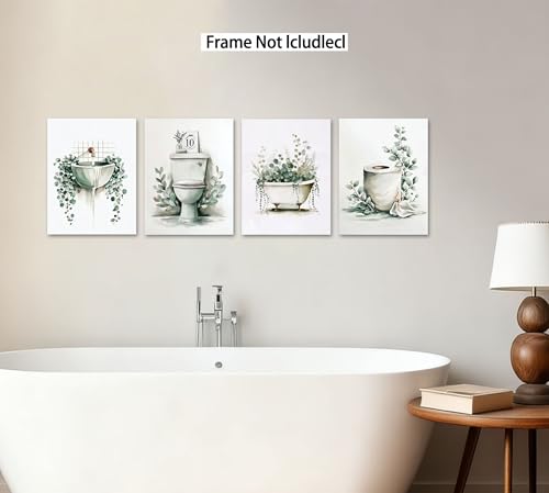 Image of Frimeeme Unframed Green Botanical Bathroom Wall Art Decor,Set of 4