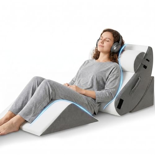 Image of HABUTWAY 4Pcs Orthopedic Wedge Pillow, Adjustable Triangle Support Pillow for Back Pain Relief & Post Surgery Use, Soft Bed Wedge Pillow with Removable Washable Cover, Memory Foam, Grey
