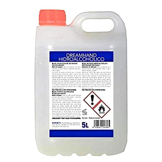 Gel higienizante de manos por fricción, antibacterias de secado instantáneo. Envase 5 Litros