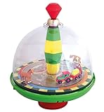 alldoro 68023 Bauernhof Farm Panoramakreisel Ø 19 cm, Pumpkreisel mit Sound, Schwungkreisel mit Standfuß, Musikkreisel mit Traktor, klassischer Spielzeugkreisel, Kreisel für Kinder ab 18 Monate