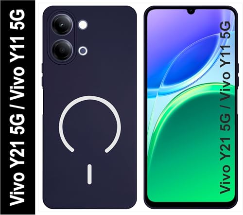 Image of SBMS Silicone Back Cover Case for Vivo Y21 5G / Vivo Y11 5G | Soft Micro-Fibre Lining Inside | Magsafe Print On Back Side Camera Protection Bump | Shockproof Case Vivo Y21 5G 2026 (Blue)
