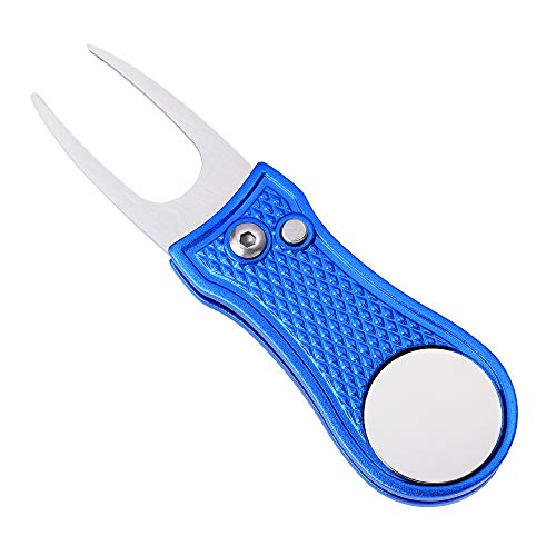 Mile High Life All Metal Foldable Golf Divot Tool with Pop-up Button & Magnetic Ball Marker (Blue Bone)