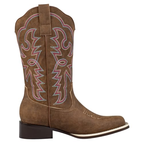 SheSole Women's Fashion Wide Square Toe Western Cowgirl Cowboy Boots Mid Calf4