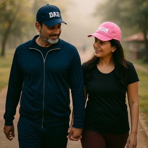 Image of ncgifts Mom Dad Cap Set - Pregnancy Maternity Photo Shoot Prop Cap Combo | for Photoshoot | Navy Blue & Pink (Pack of 2)