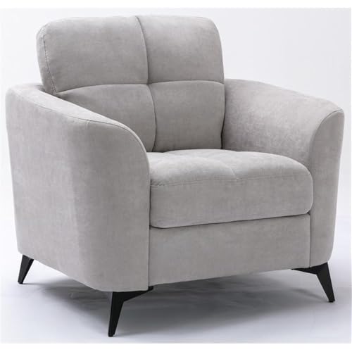 Sillón moderno gris con cojín capitoné y patas negras