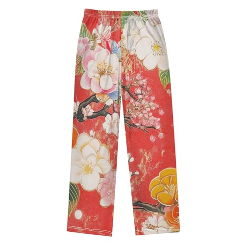 ZZXXB Spring Chinese Flowers Boys Long Pants Soft Trousers Elastic Waist Kids Lounge Bottoms with Pockets S-XL2
