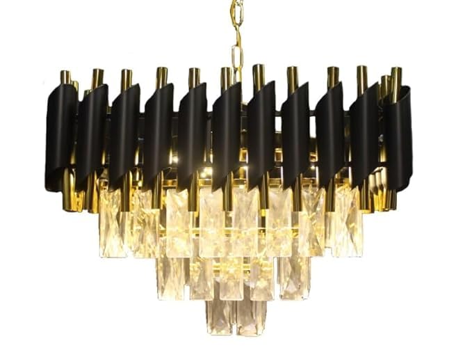 Image of Modern Crystal Square black-Gold 400mm Chandelier Pendant Ceiling Light Fixture Flush Mount Chandelier for Dining Room Living Room Bedroom Foyer Hallway Entryway