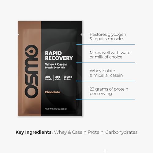 Image of Osmo Rapid Recovery - Whey & Micellar Casein Protein Powder Blend with Carbohydrates & Caffeine, All Natural Ingredients, Enables Muscle Repair & Boosts Glycogen Restoration - Chocolate, 8 Servings