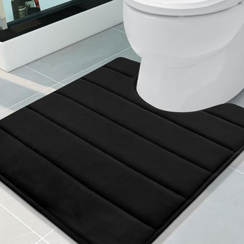 Image of (Black) - Buganda Memory Foam Contour Toilet Bath Rug, U-Shaped Non Slip Absorbent Thick Soft Washable Bathroom Rugs, Floor Carpet Bath Mat for Bathroom Sink Toilet (50cm x 60cm , Black)